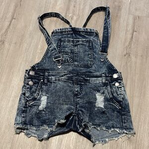 Almost Famous Black Denim Distressed Overalls